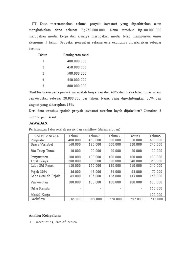 contoh soal payback period investasi dengan rumus dan analisanya. Materi Dan Contoh Soal Payback Period Jawabanku Id