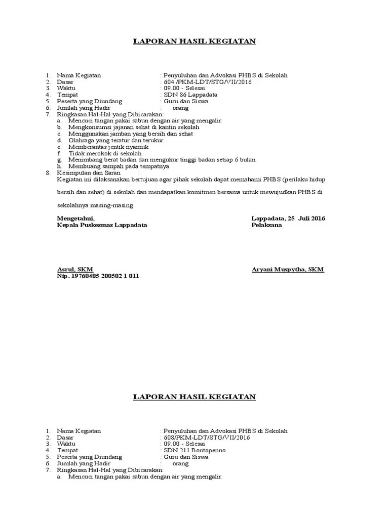 Laporan hasil pelaksanaan evaluasi media penyuluhan dengan memakai. Laporan Hasil Advokasi Pdf