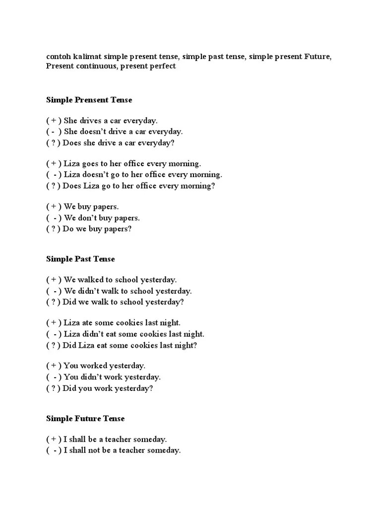 Disertai rumus, contoh dan latihan soal. Contoh Kalimat Simple Present Tense Pdf