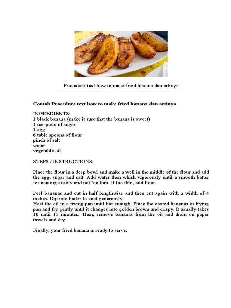 Procedure Text How To Make Fried Banana Dan Artinya | PDF