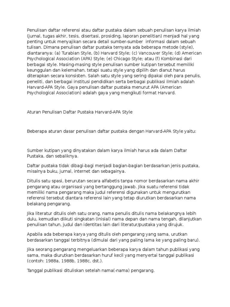 Nama belakang, nama depan (singkatan) dan nama tengah (jika ada), tahun terbit, judul buku (cetak miring), edisi buku, nama . Harvard Style Penulisan Daftar Referensi Atau Daftar Pustaka Dalam Sebuah Penulisan Karya Ilmiah Pdf