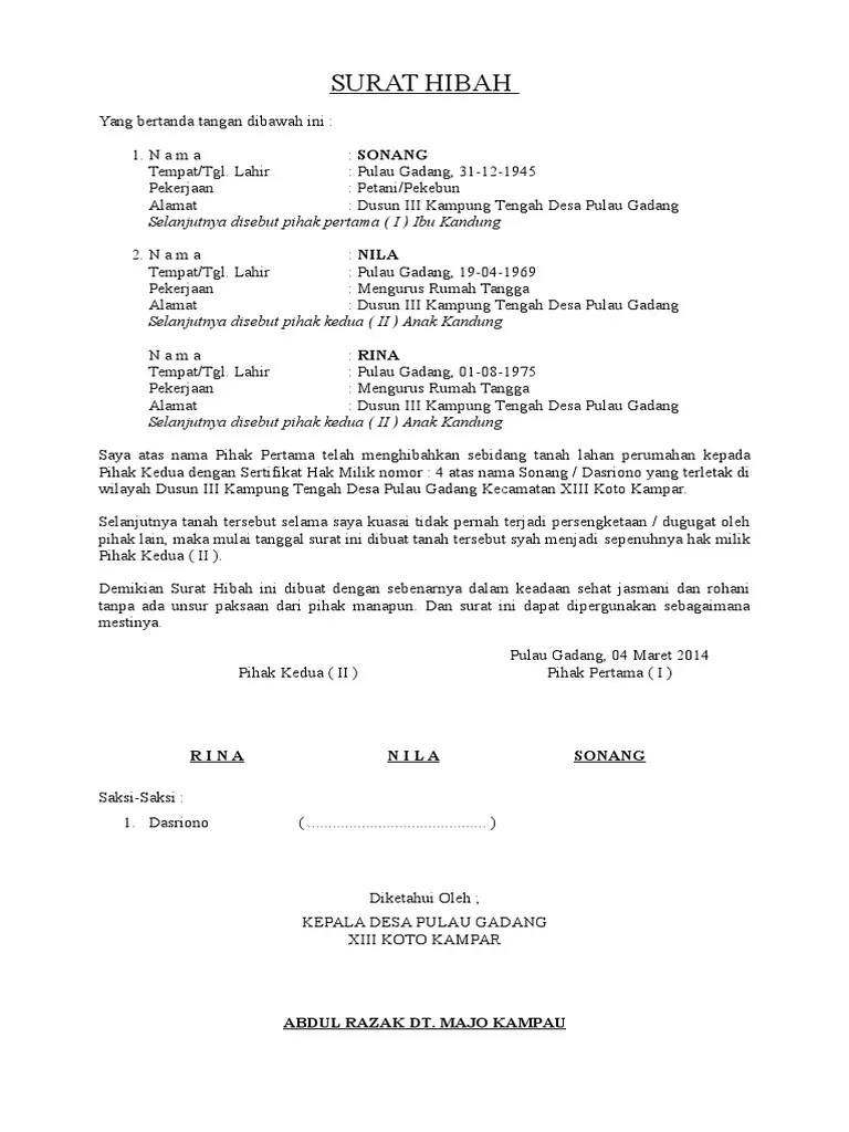 Contoh surat hibah tanah dan rumah pomegranate pie. Surat Hibah Tanah Pdf