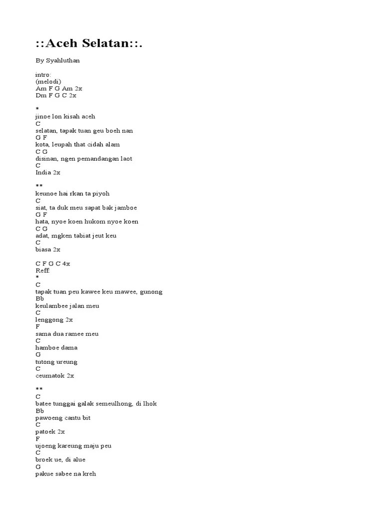Am g f am am g f am amna bungong dseulanga . Aceh Selatan Pdf