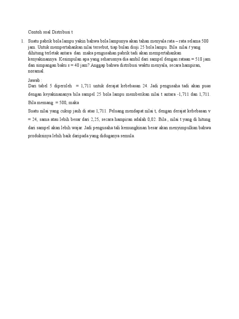 Caturr pada rancangan acak kelompok lengka…. Contoh Soal Distribusi T Pdf
