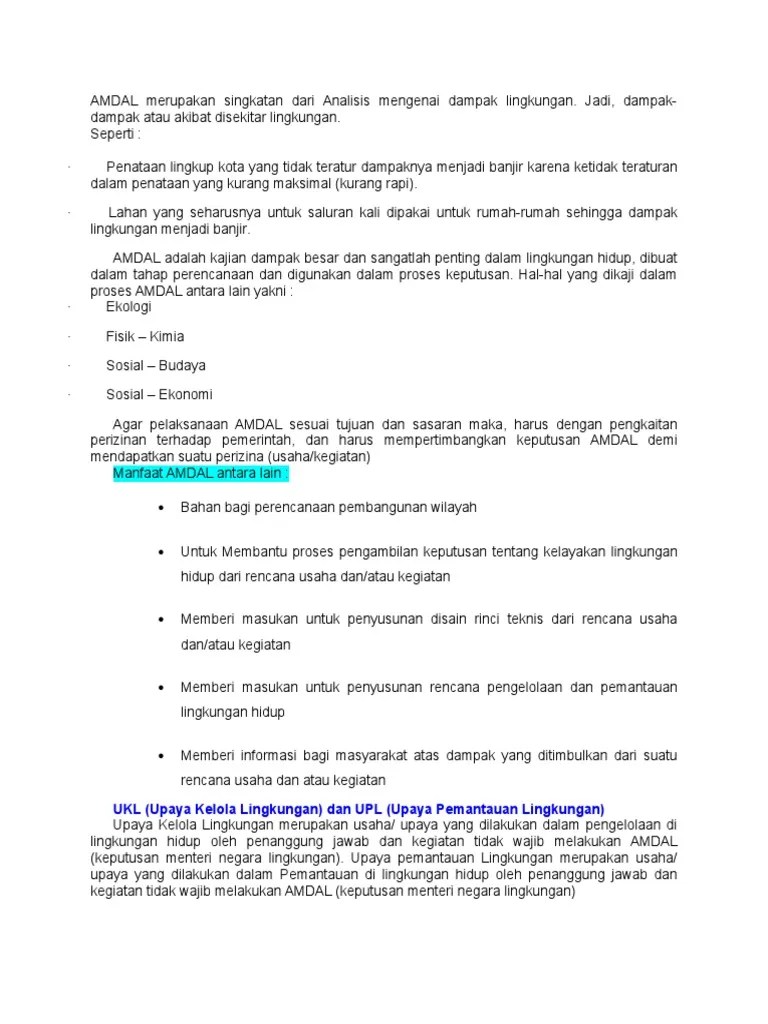 AMDAL Merupakan Singkatan Dari Analisis Mengenai Dampak Lingkungan | PDF