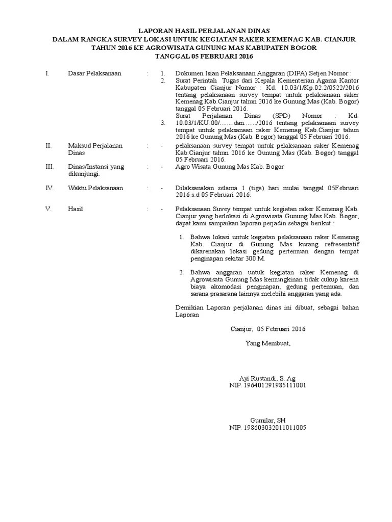 Contoh format sppd perjalanan dinas desa tahun 2020. Contoh Laporan Hasil Perjalanan Dinas Kemenag
