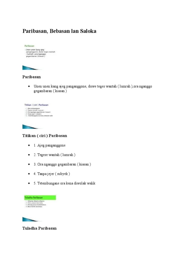 Paribasan, Bebasan Lan Saloka | PDF