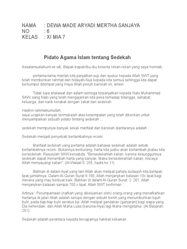Contoh Pidato Agama Islam Singkat Tentang Sedekah
