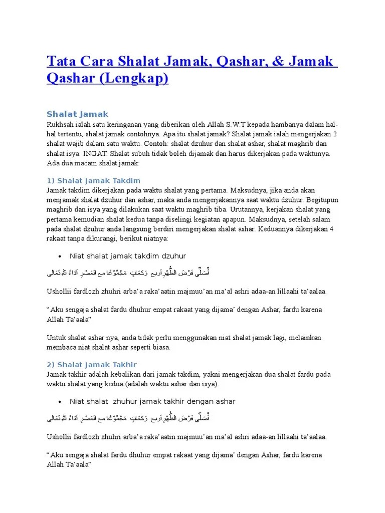 Shalat yang dapat diqasar adalah salat zuhur, asar dan isya,. Tata Cara Shalat Jamak Pdf