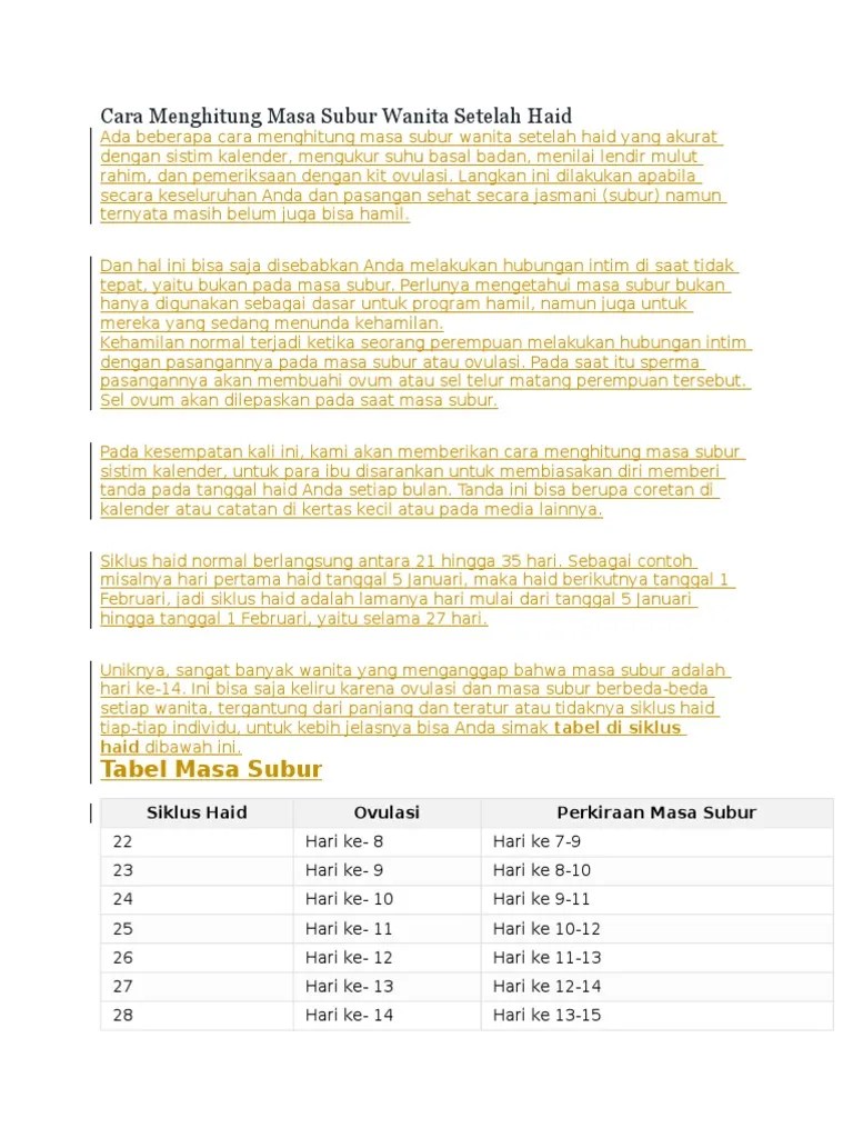 Cara Menghitung Masa Subur Wanita Setelah Haid | PDF