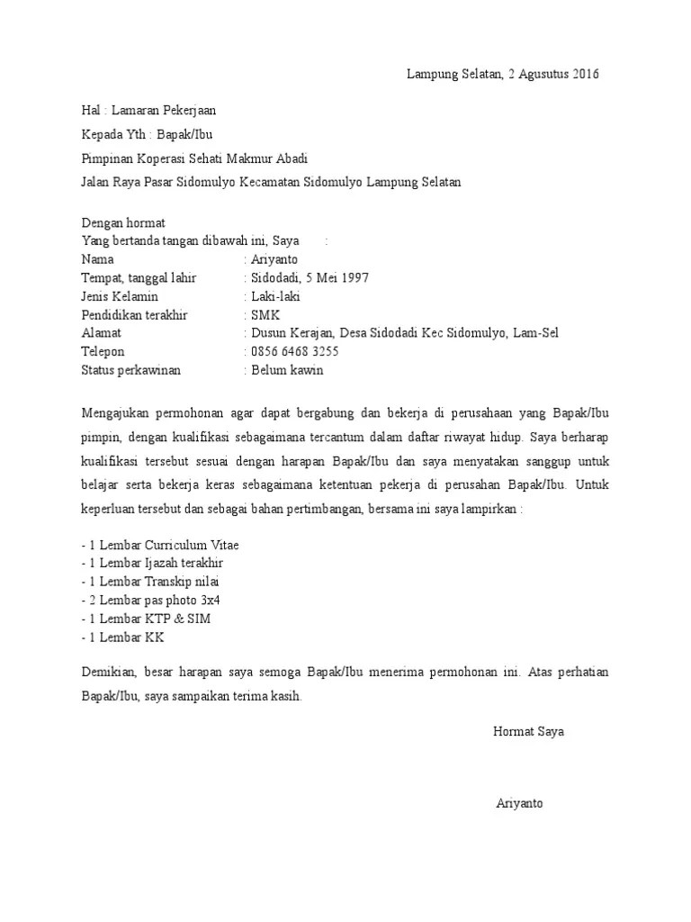 Admin blog kumpulan surat penting juga mengumpulkan . Lamar Kerja Koperasi Pdf