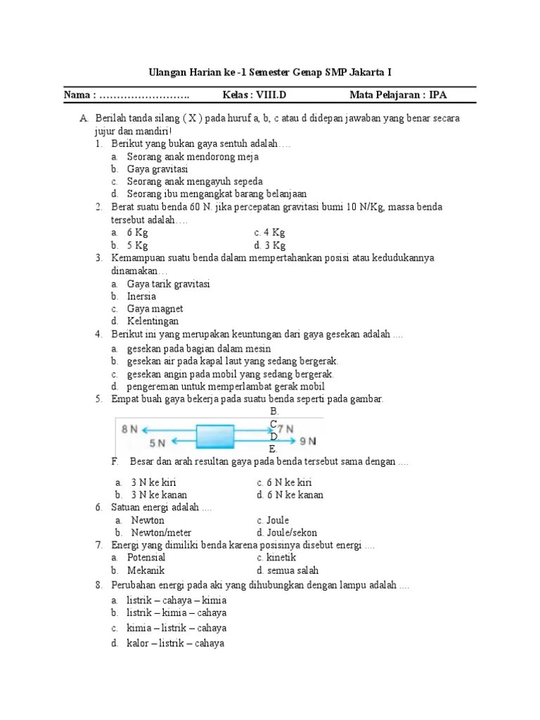 Bupelas ipa smp kelas 9 rp 80.000 4. Soal Ulangan Harian Ipa Kls 8 Smp Beinyu Com