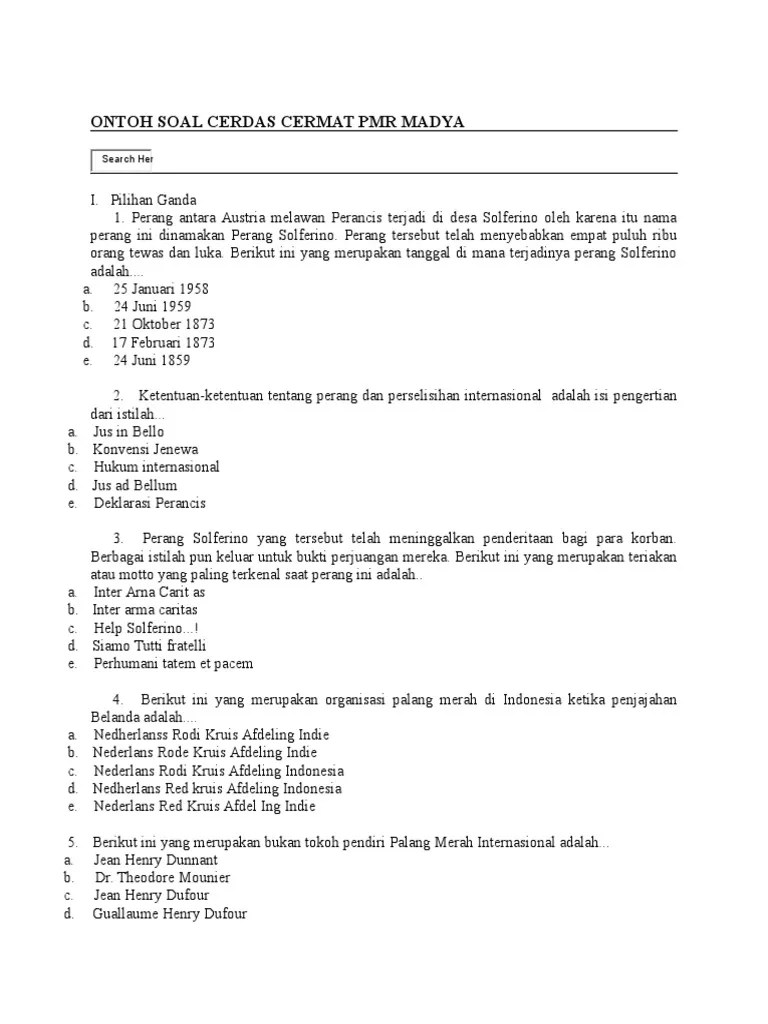 Ontoh Soal Cerdas Cermat PMR Madya | PDF