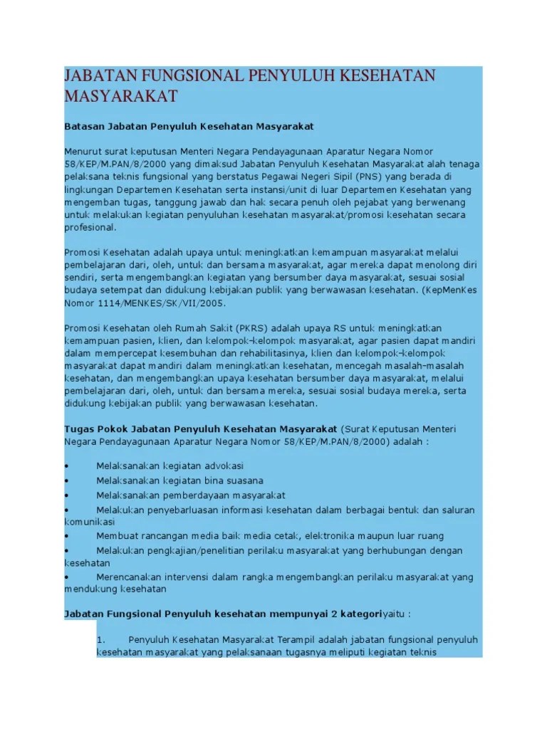 Jadi bagi anda yang membutuhkan materi soal cpns skb penyuluh kesehatan masyarakat 2019, simak terus halaman ini sampai selesai. Jabatan Fungsional Penyuluh Kesehatan Masyarakat Pdf