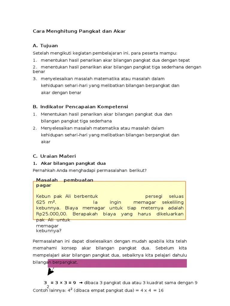 Mudah bukan menghitung pangkat yang besar seperti ini?? 9 Cara Menghitung Pangkat Dan Akar Pdf