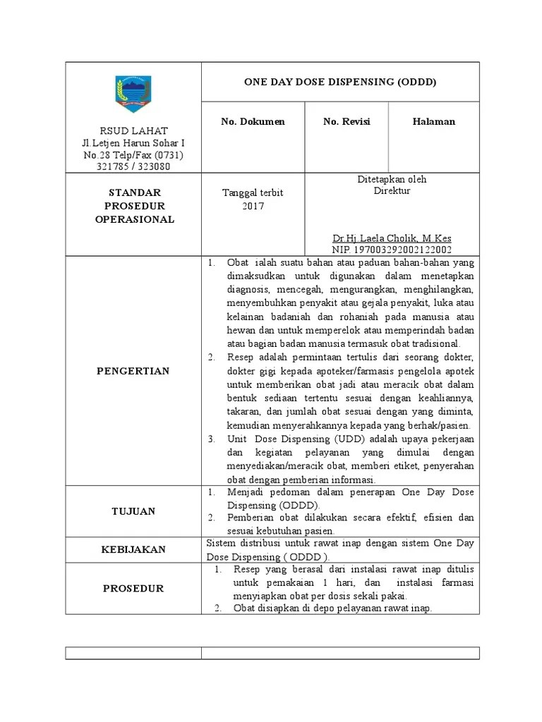 Sop One Day Dose Dispensing (Oddd) | PDF