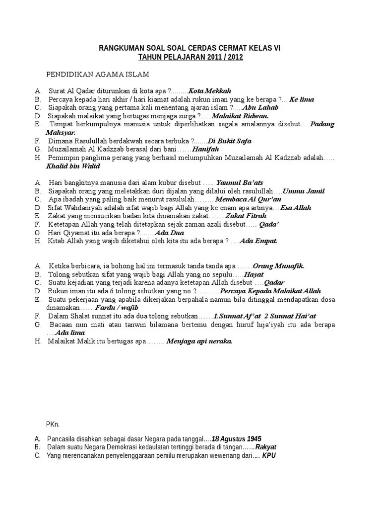 Dengan aplikasi ini siswa dapat berlatih . Rangkuman Soal Soal Cerdas Cermat Kelas Vi Pdf