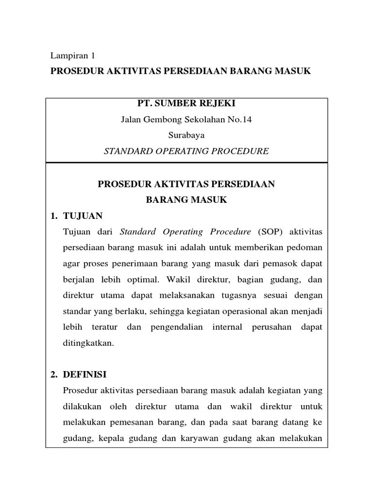 1 2 sop (standard operating procedures) gudang (logistic). Sop Gudang Pdf