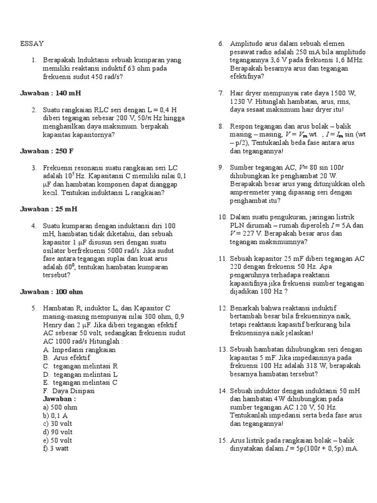 Soal Arus Bolak Balik Fisika - Jacky | PDF