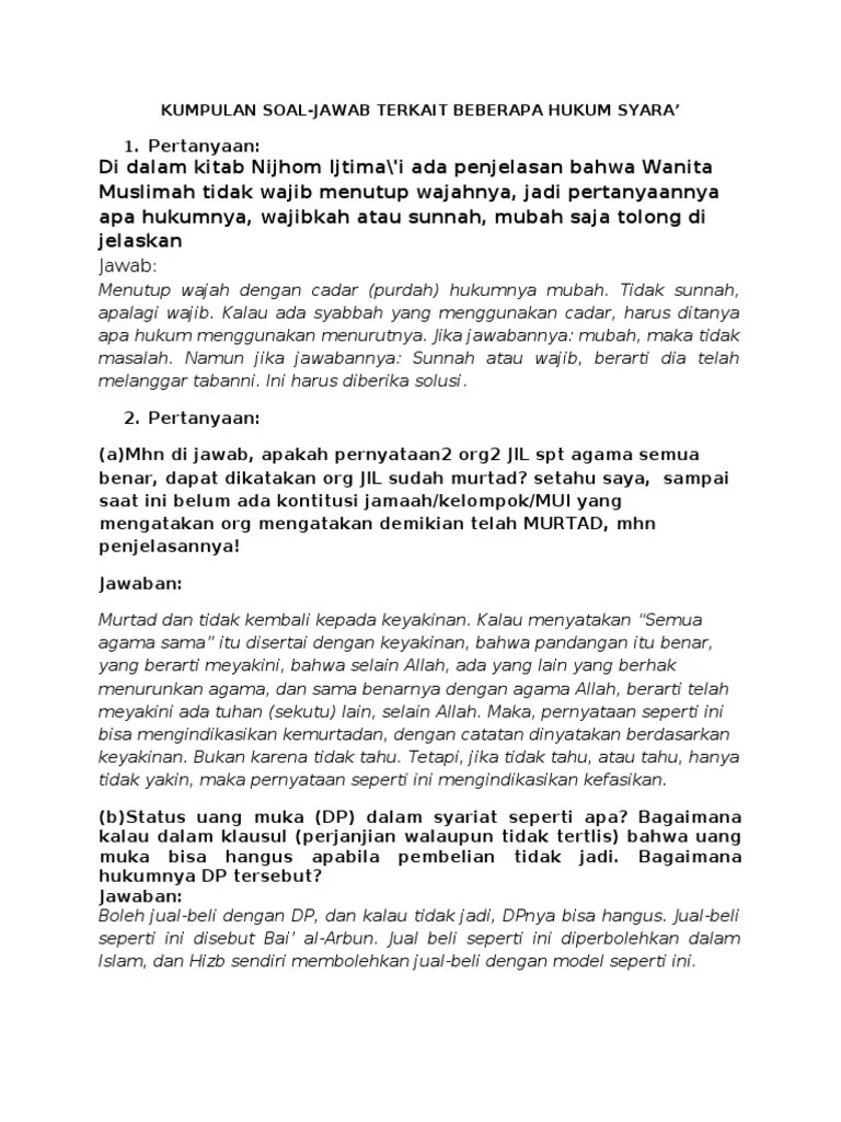 Soal dan jawaban tentang hukum islam. Kumpulan Tanya Jawab Tentang Jual Beli Hukum Jual Beli