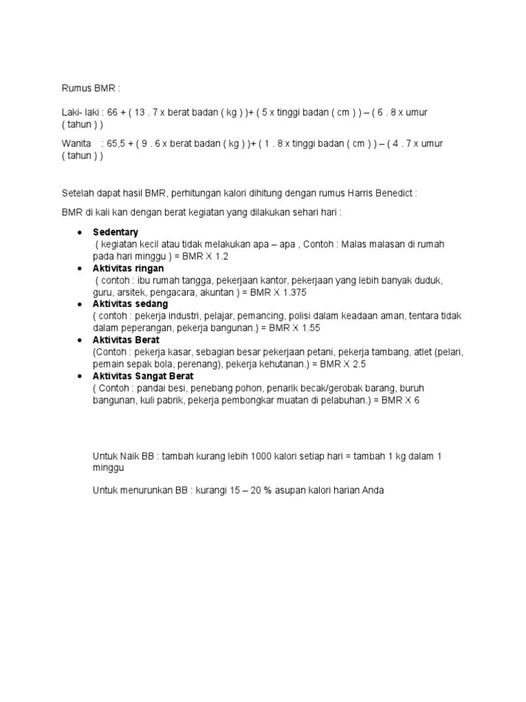 BMI - BMR - Harris Benedict | PDF