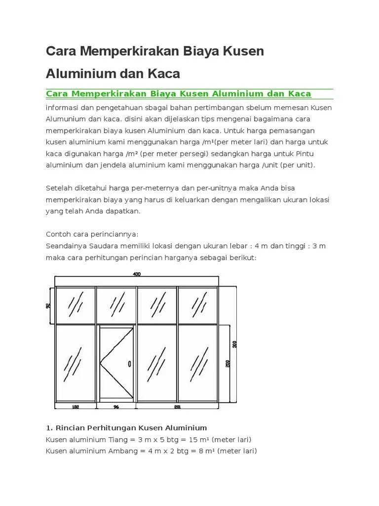 Cara Memperkirakan Biaya Kusen Aluminium Dan Kaca | PDF