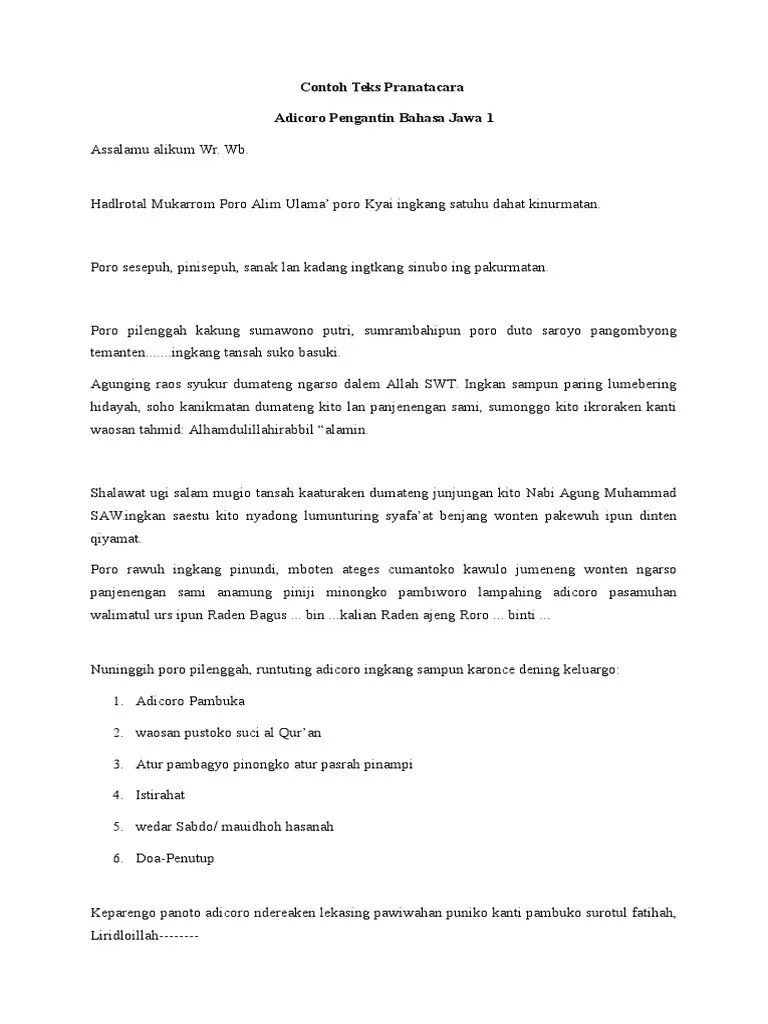 Contoh Teks Pranatacara Manten Bahasa Jawa Singkat – Goreng