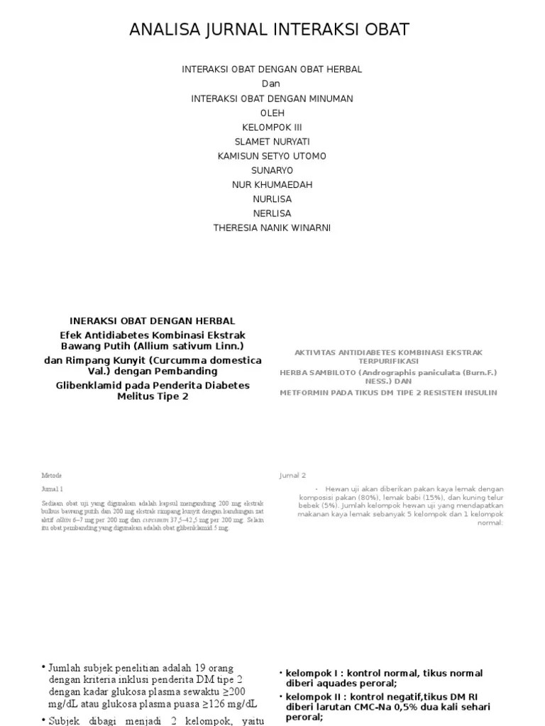 Badan pengawas obat dan makanan, jakarta. Analisa Jurnal Interaksi Obat Pdf