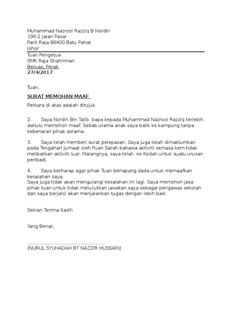 Bersama dengan contoh surat berhenti kerja ini saya ingin memohon maaf . Surat Rasmi Memohon Maaf Atas Kesalahan Surat Rayuan Jpj Contoh Pertama Surat Penarikan Diri N Mohon Maaf Pelajar Via Www Scribd Com The Humanpathology Rsss