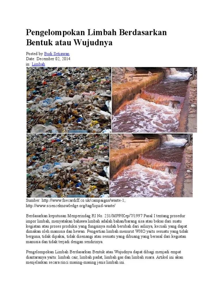 Pengelompokan Limbah Berdasarkan Bentuk Atau Wujudnya | PDF