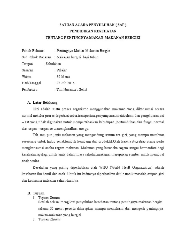 Satuan Acara Penyuluhan Makanan Bergizi (Repaired) | PDF