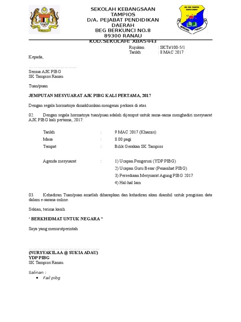 Contoh Memo Panggilan Mesyuarat - Surat Panggilan Mesyuarat Pdf