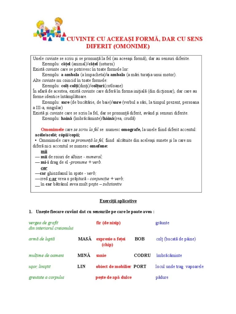 Cuvant cu sens diferit la a veni. Omonime Pdf