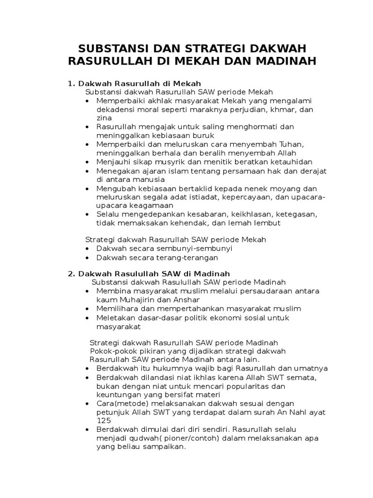 Substansi Dan Strategi Dakwah Rasurullah Di Mekah Dan Madinah | PDF