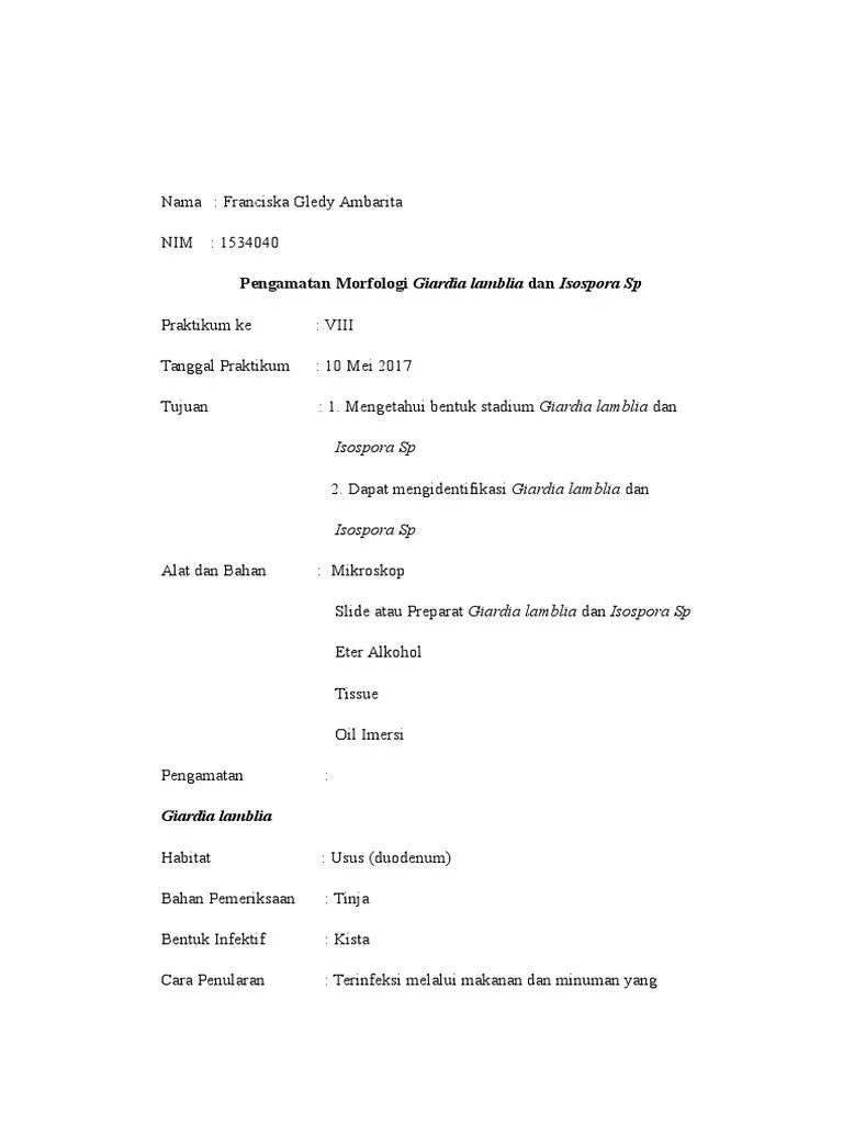Pengamatan Morfologi Giardia Lamblia Dan Isospora SP | PDF