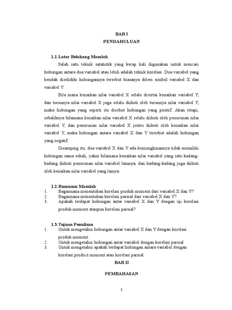 Makalah analisis korelasi doc) makalah. Makalah Statistik Korelasi Product Moment Dan Parsial Pdf