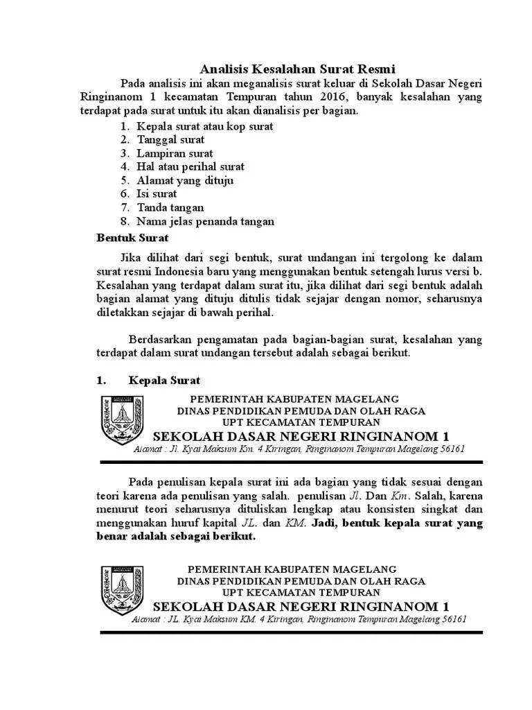 Analisis Kesalahan Surat Resmi | PDF