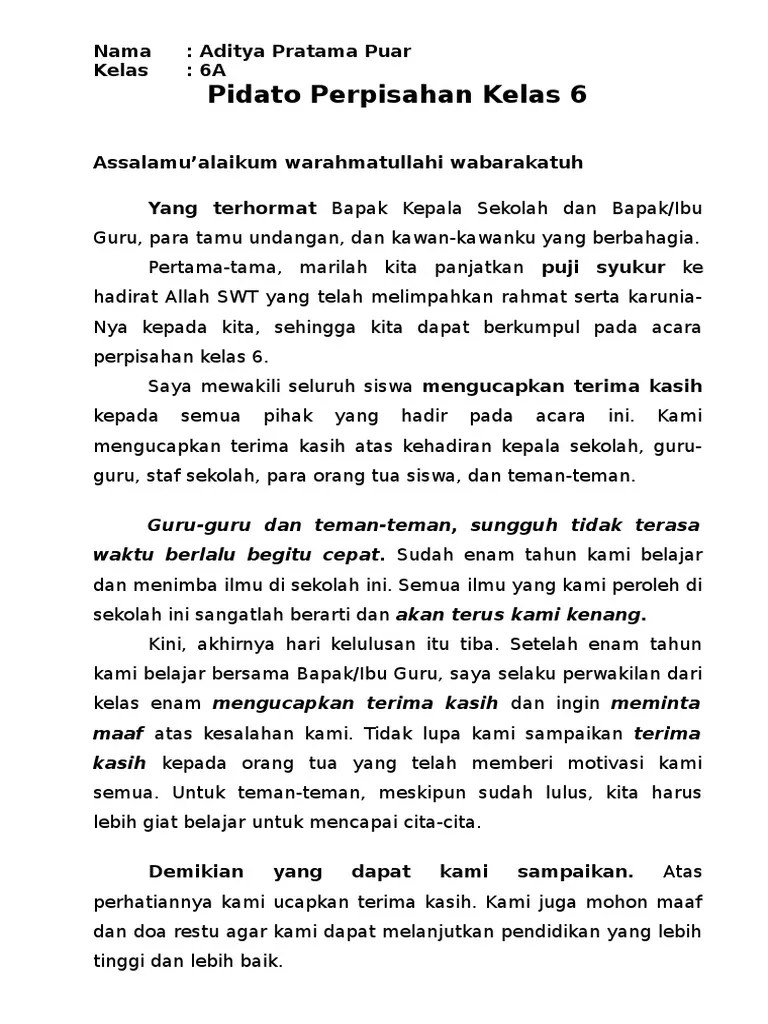 Pidato Perpisahan SD Kelas 6 | PDF
