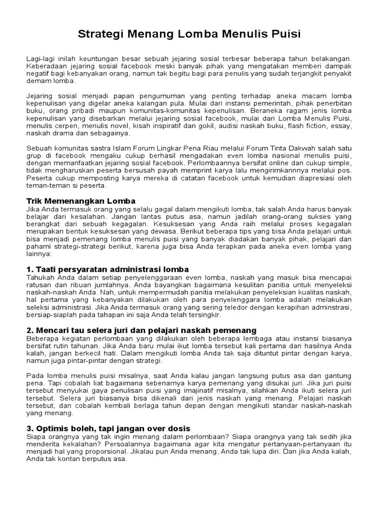 Berikut merupakan 3 karya pemenang lomba puisi festival tbm ar rasyid 2019. 58 Kumpulan Puisi Yang Menang Lomba