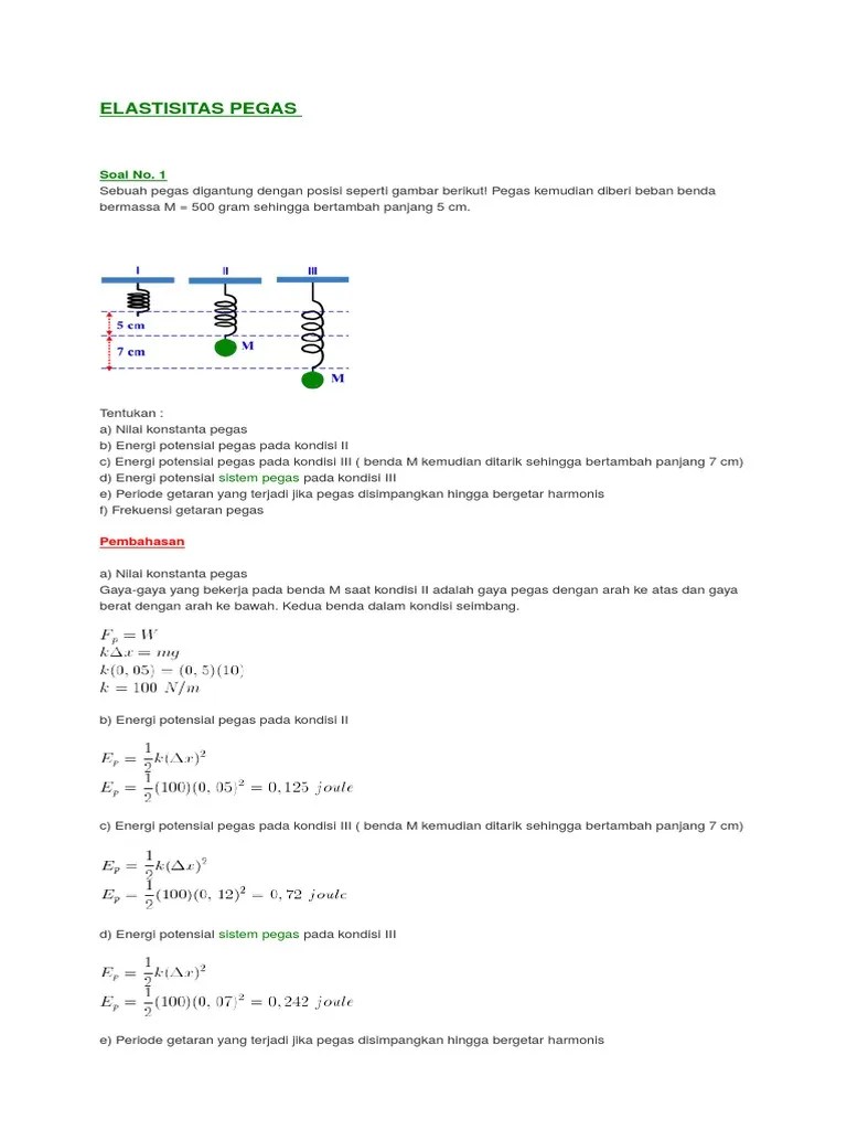 Agar lebih mudah memahaminya, berikut beberapa contoh soal yang dapat . Soal Elastisitas Pegas Pdf