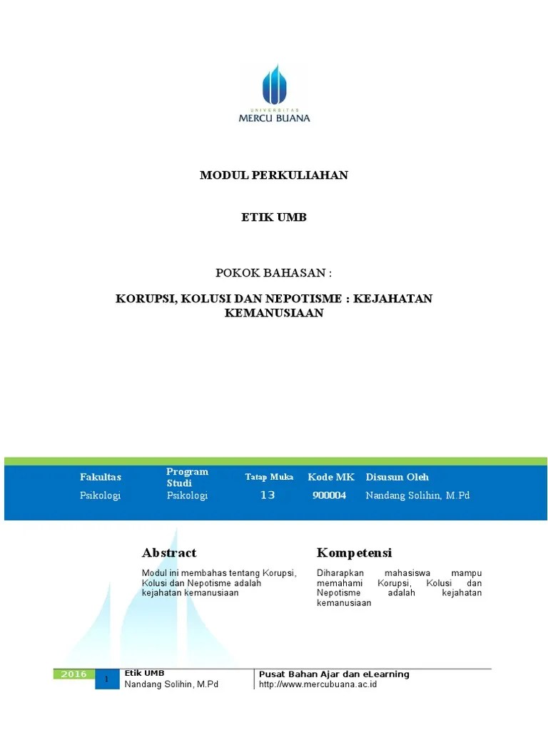 Modul 13 Korupsi, Kolusi Dan Nepotisme Adalah Kejahatan Kemanusiaan | PDF