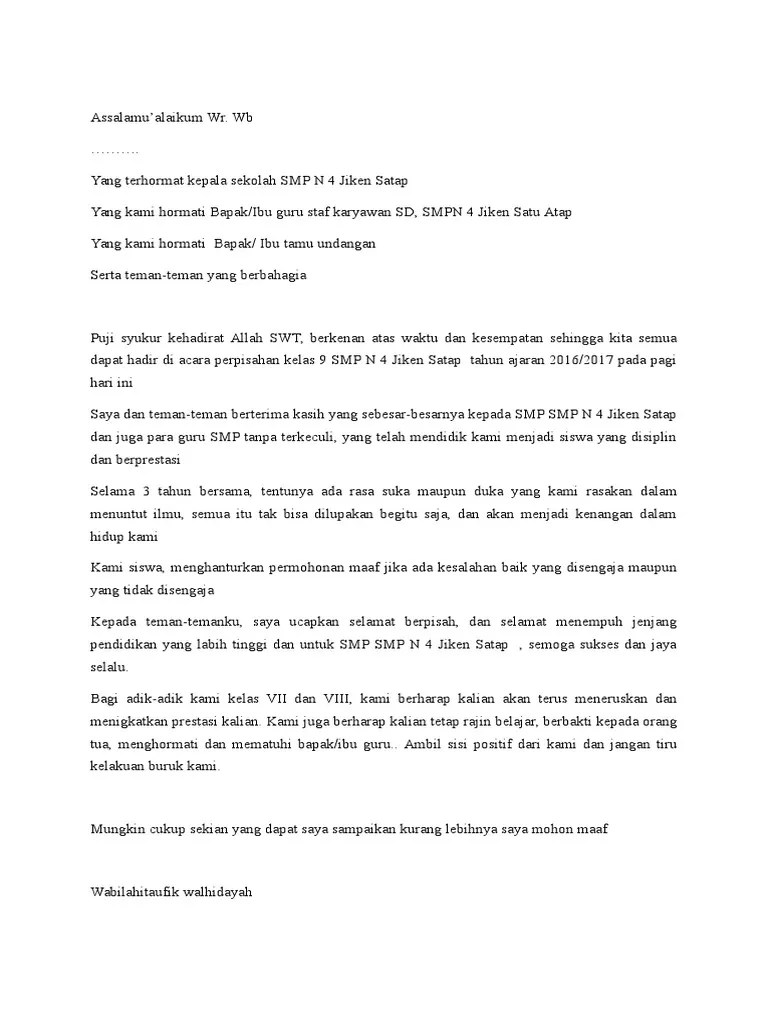 Pidato Perwakilan Kelas 9 SMP | PDF
