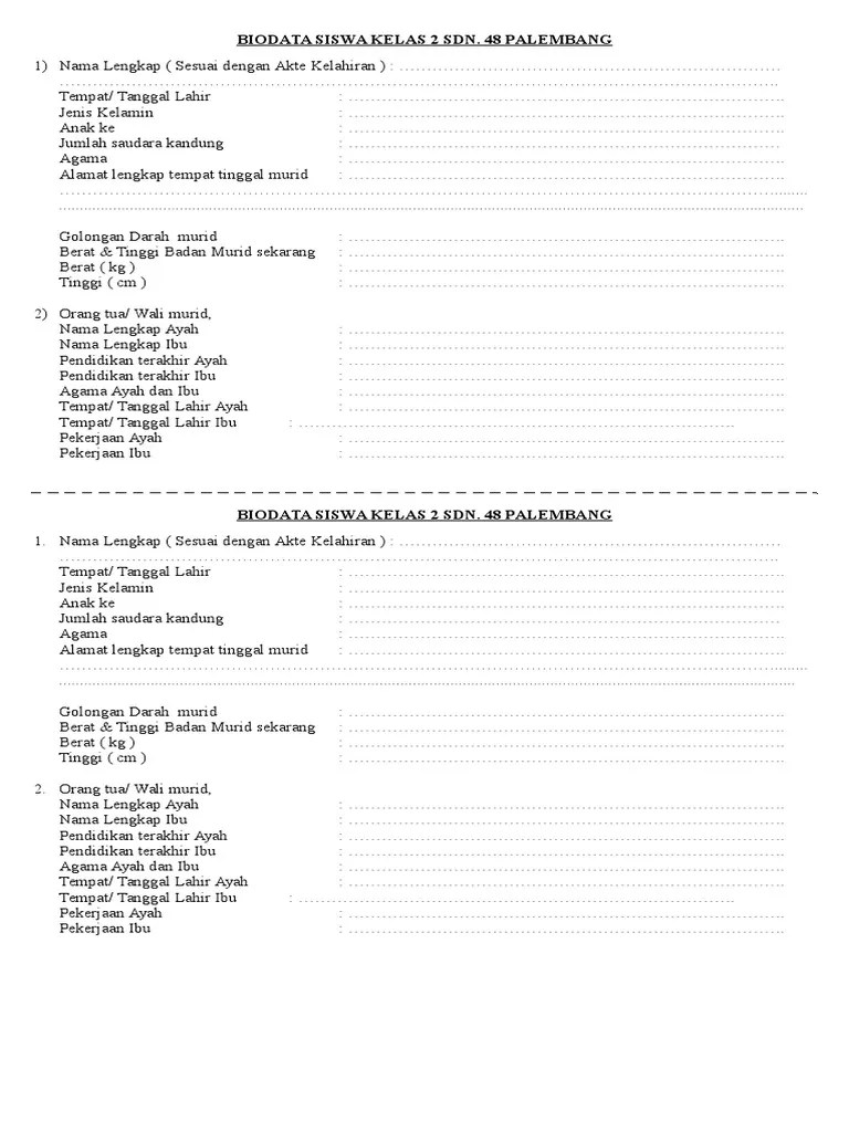 Biodata Siswa Kelas 2 SDN | PDF