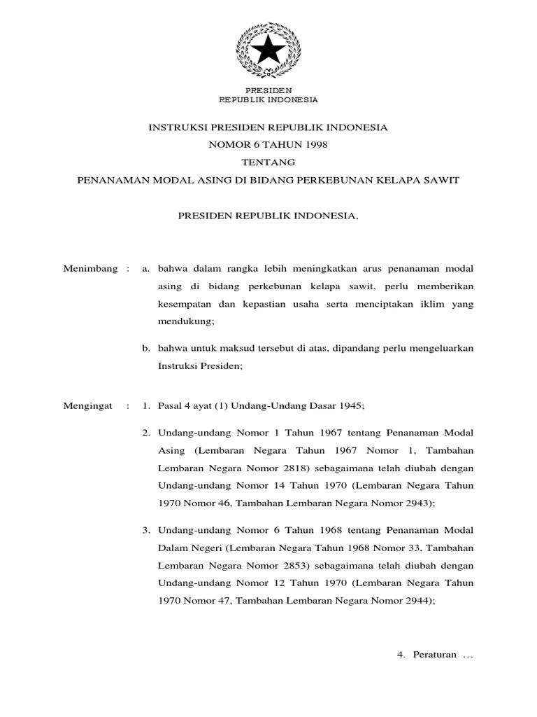 Inpres 6 1998 PMA Kelapa Sawit | PDF