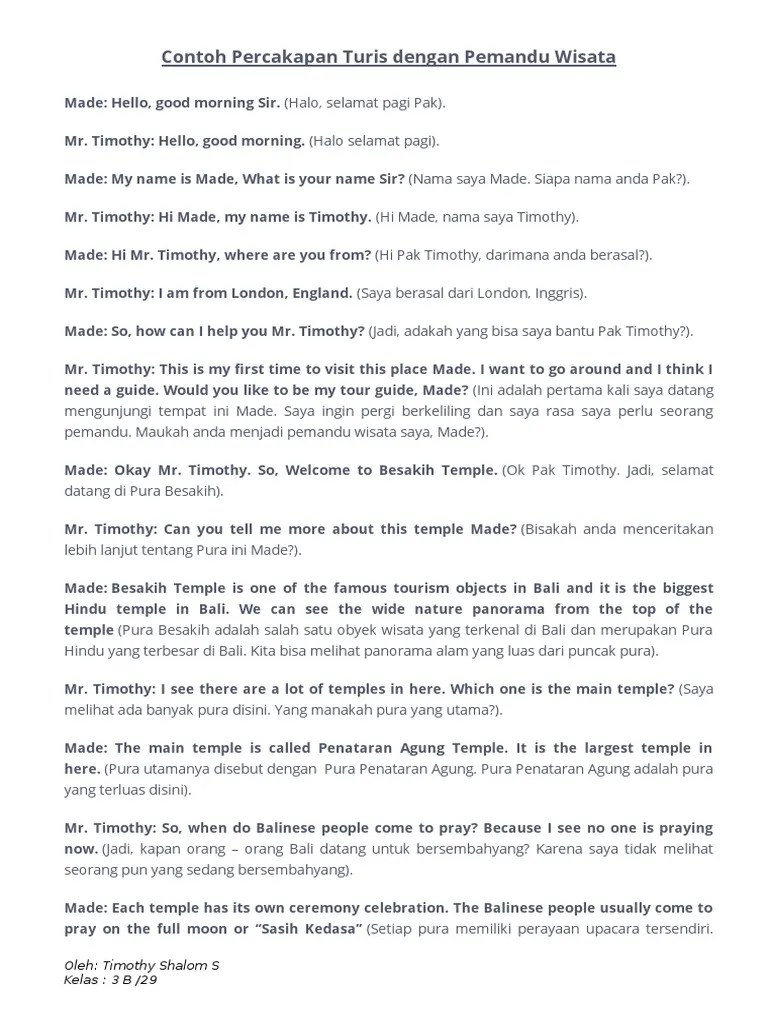 Contoh Percakapan Turis Dengan Pemandu Wisata | PDF