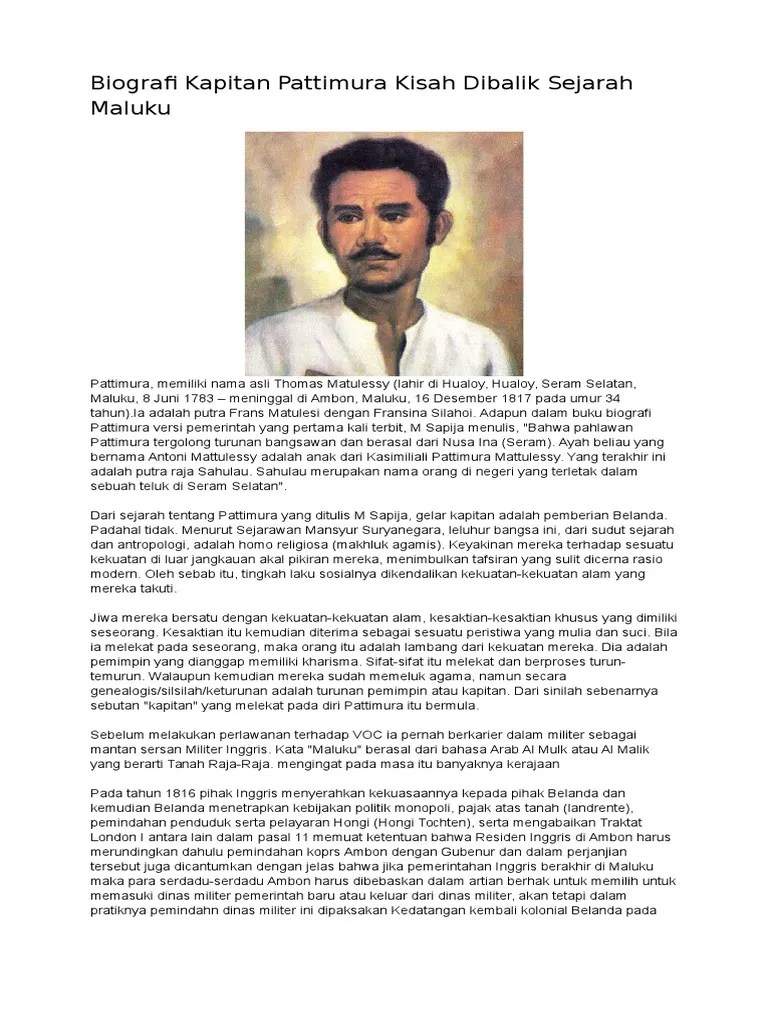 Biografi Kapitan Pattimura Kisah Dibalik Sejarah Maluku | PDF