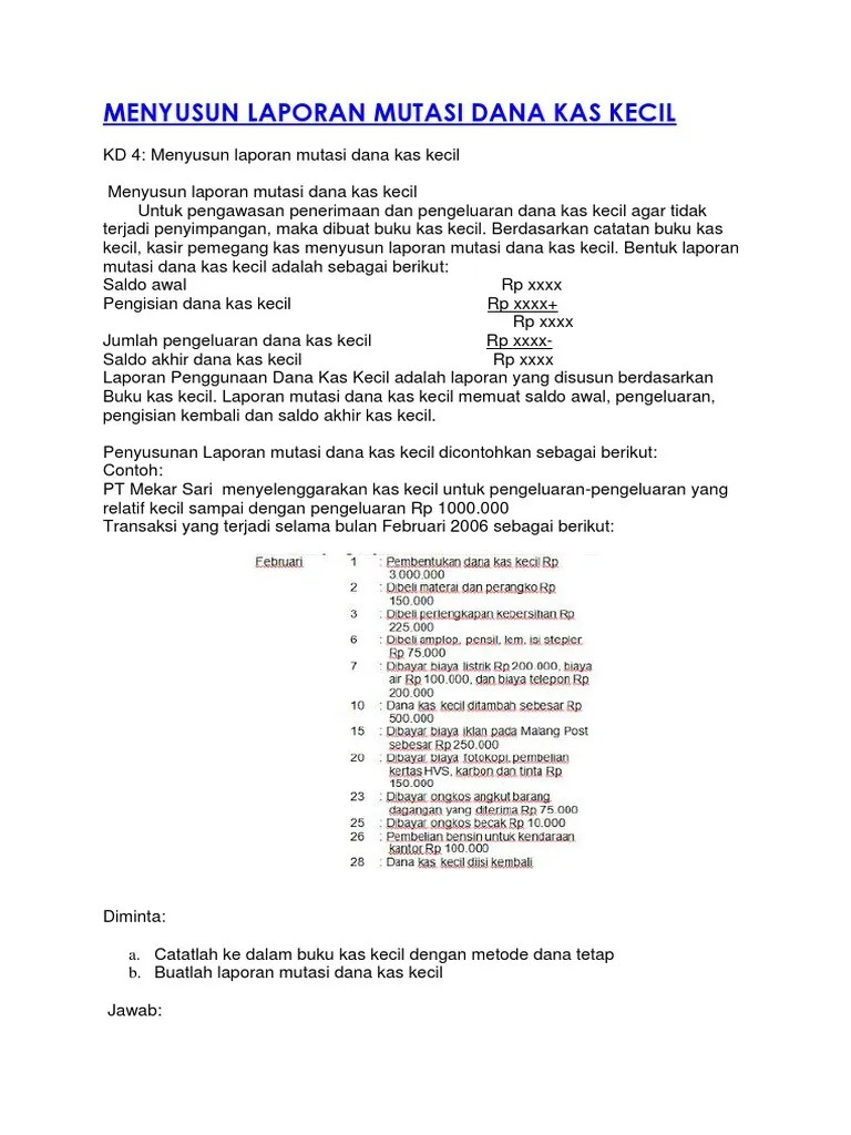 10 Transaksi Yang Mengakibatkan Terjadinya Mutasi Dana Kas Kecil Adalah  Transaksi - Info Duwit