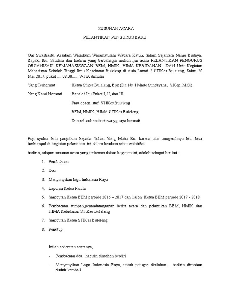 SUSUNAN ACARA Kegiatan Pelantikan | PDF