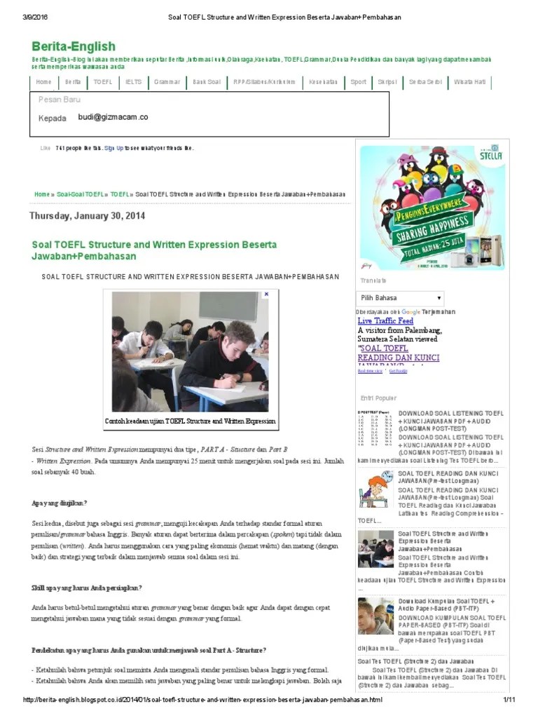 Text file txt or read online for free. 303365563-Soal-TOEFL-Structure-and-Written-Expression ...