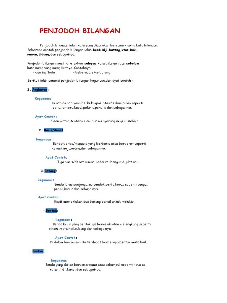 Untuk benda yang panjang dan dapat digulung seperti rantai, dawai, tali, dan sebagainya. Penjodoh Bilangan Pdf